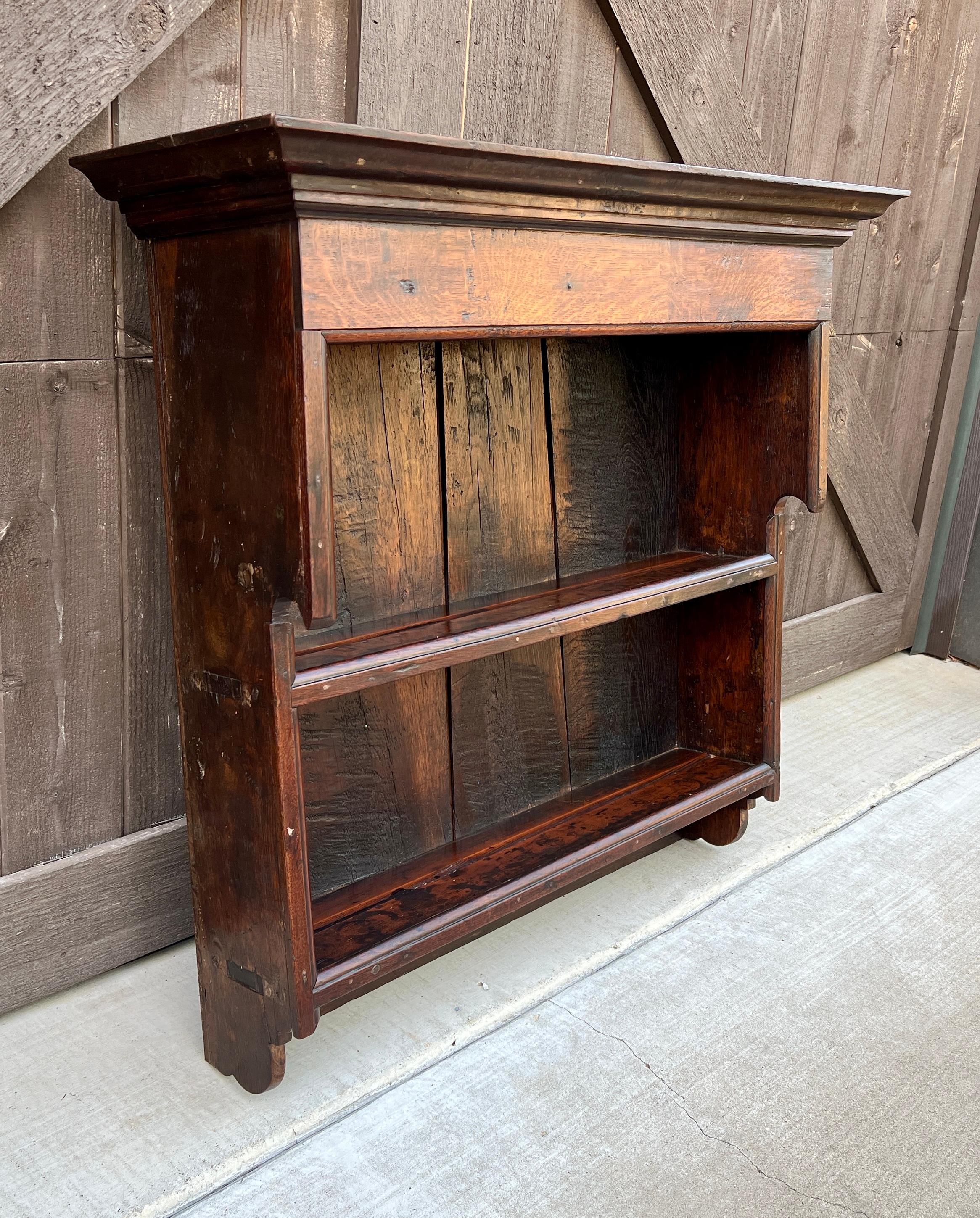 Arts and Crafts Antique English Wall Shelf Plate Rack Hanging Bookcase Cabinet Oak Mid 19th C