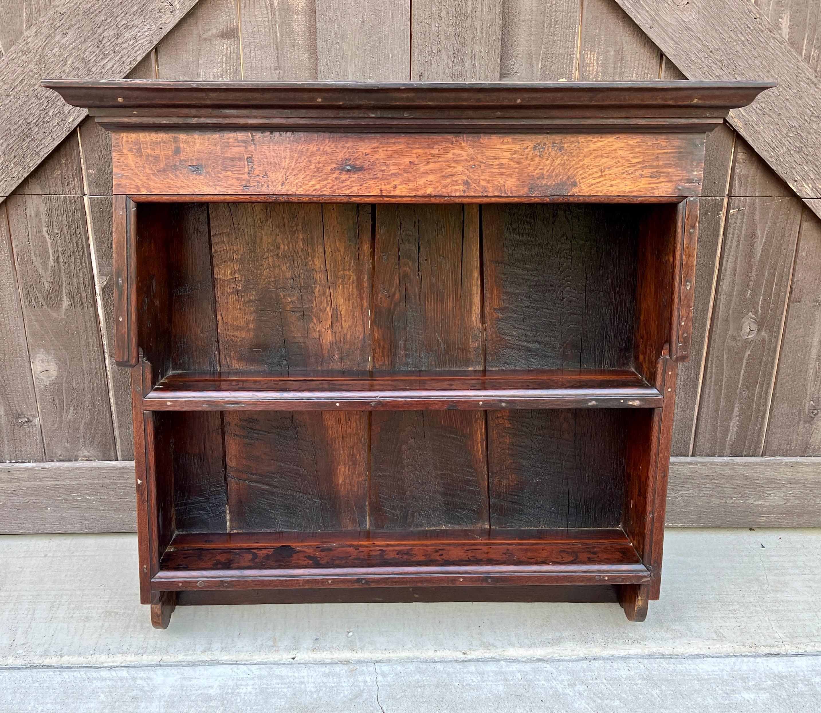 Carved Antique English Wall Shelf Plate Rack Hanging Bookcase Cabinet Oak Mid 19th C