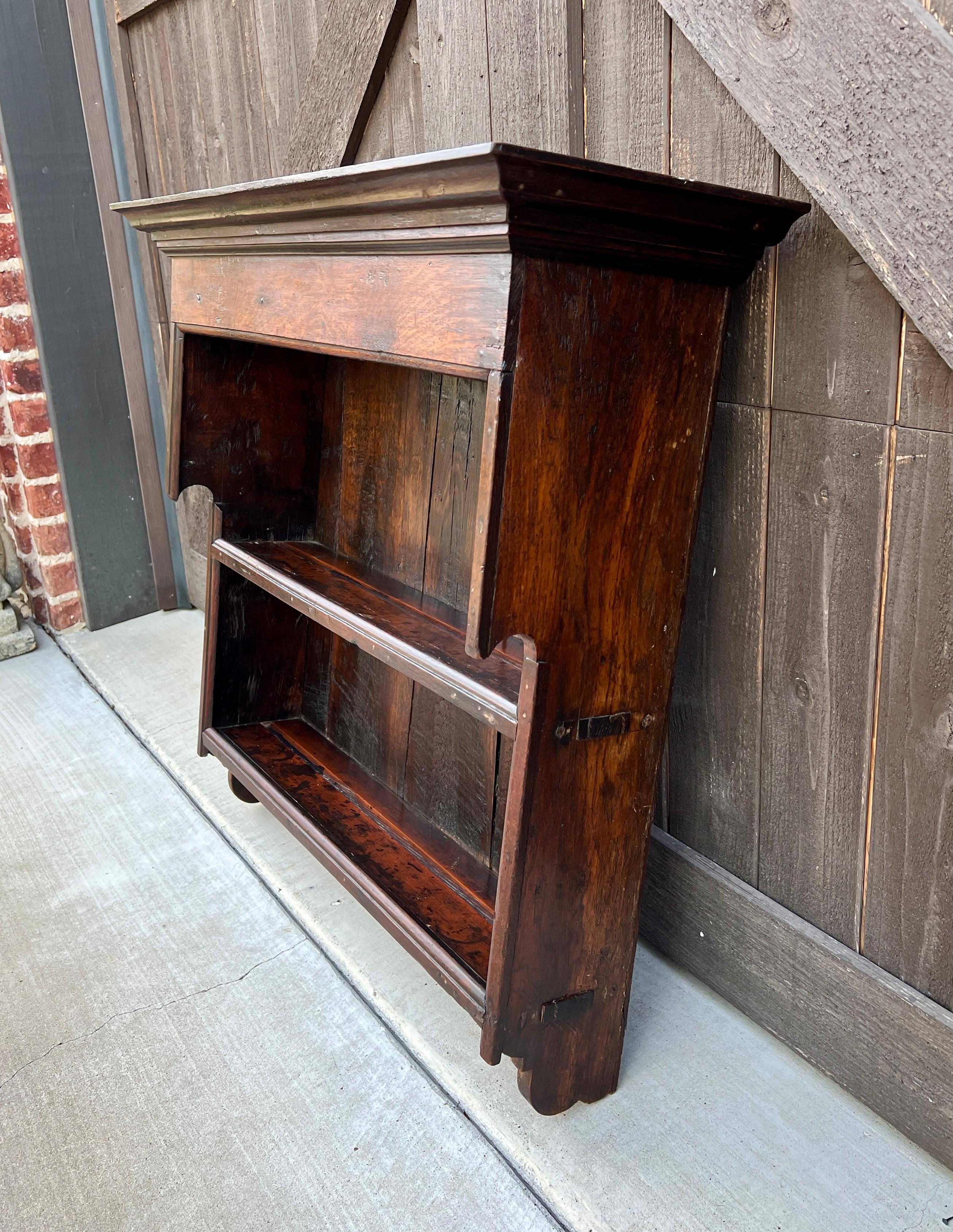 Antique English Wall Shelf Plate Rack Hanging Bookcase Cabinet Oak Mid 19th C 1