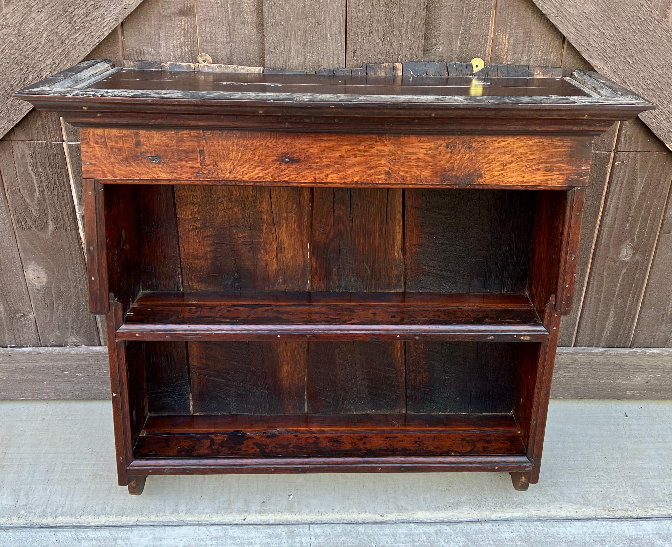 Antique English Wall Shelf Plate Rack Hanging Bookcase Cabinet Oak Mid 19th C 2
