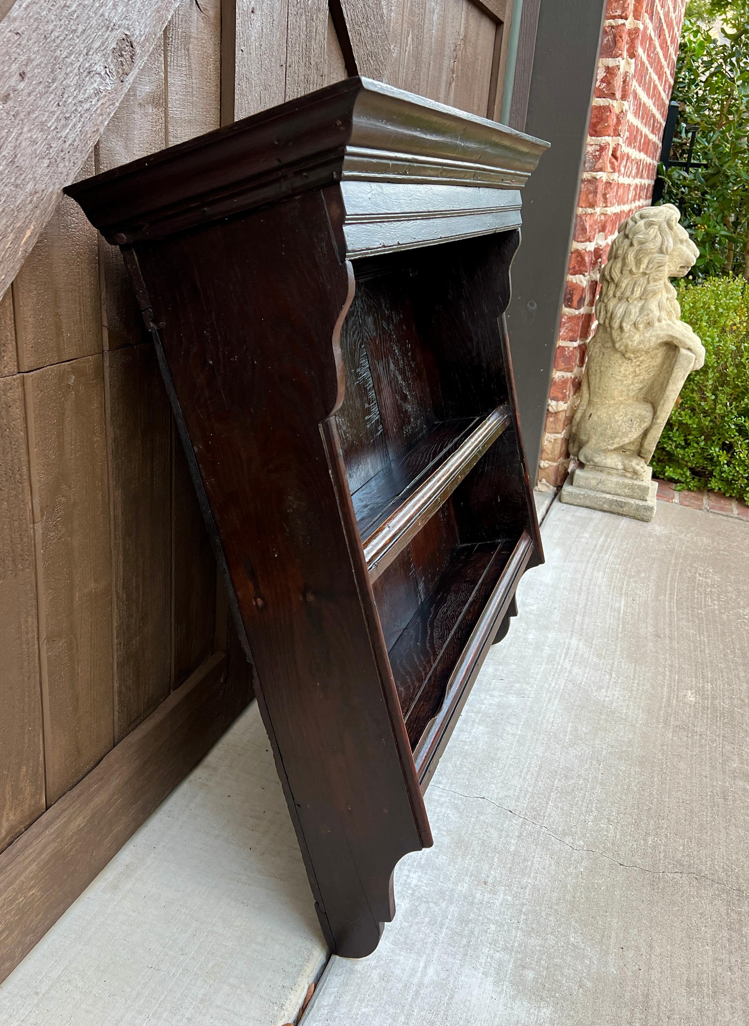 Antique English Wall Shelf Plate Rack Hanging Bookcase Cabinet Oak Mid 19th C 3