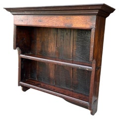Antique English Wall Shelf Plate Rack Hanging Bookcase Cabinet Oak Mid 19th C.