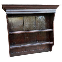 Antique English Wall Shelf Plate Rack Hanging Bookcase Cabinet Oak Mid 19th C