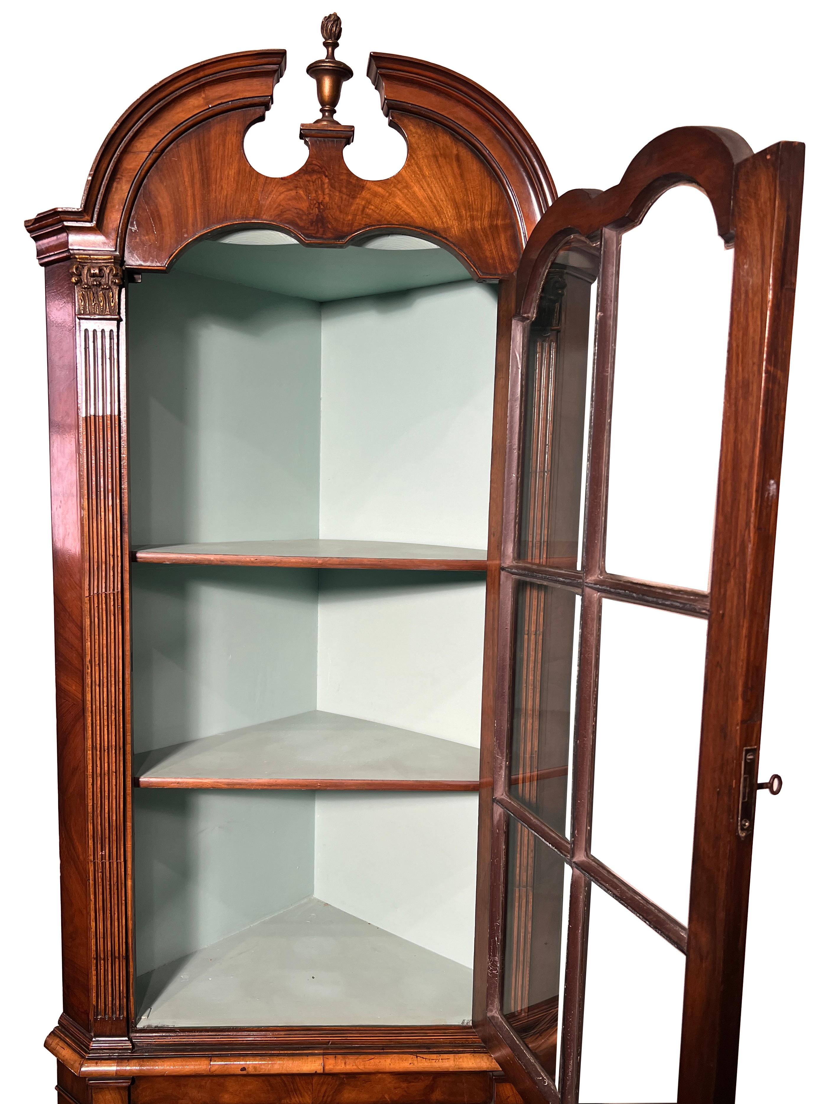 Antique English Walnut and Glass Front Corner Cabinet, Circa 1890-1910. For Sale 2