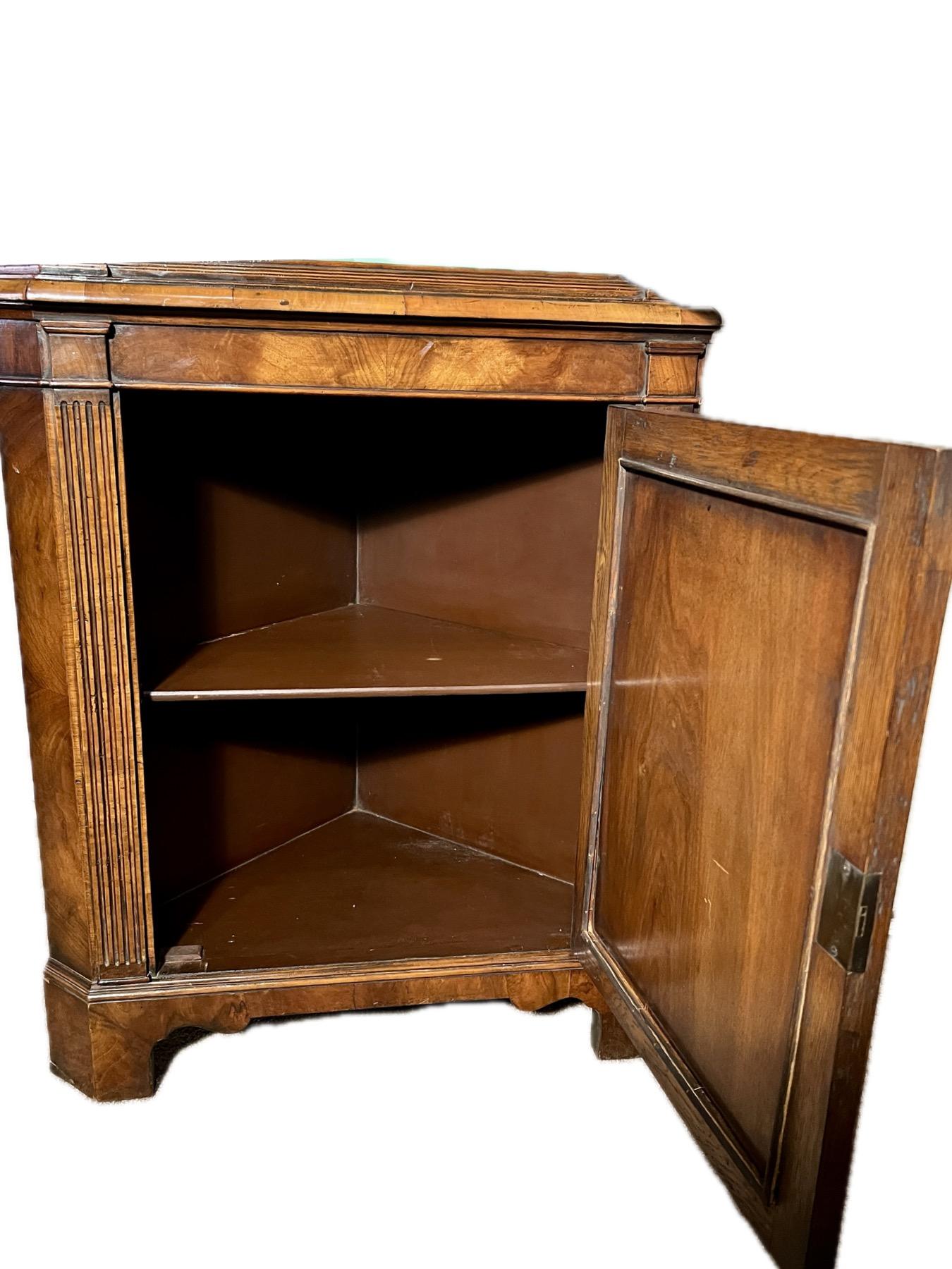 Antique English Walnut and Glass Front Corner Cabinet, Circa 1890-1910. For Sale 3