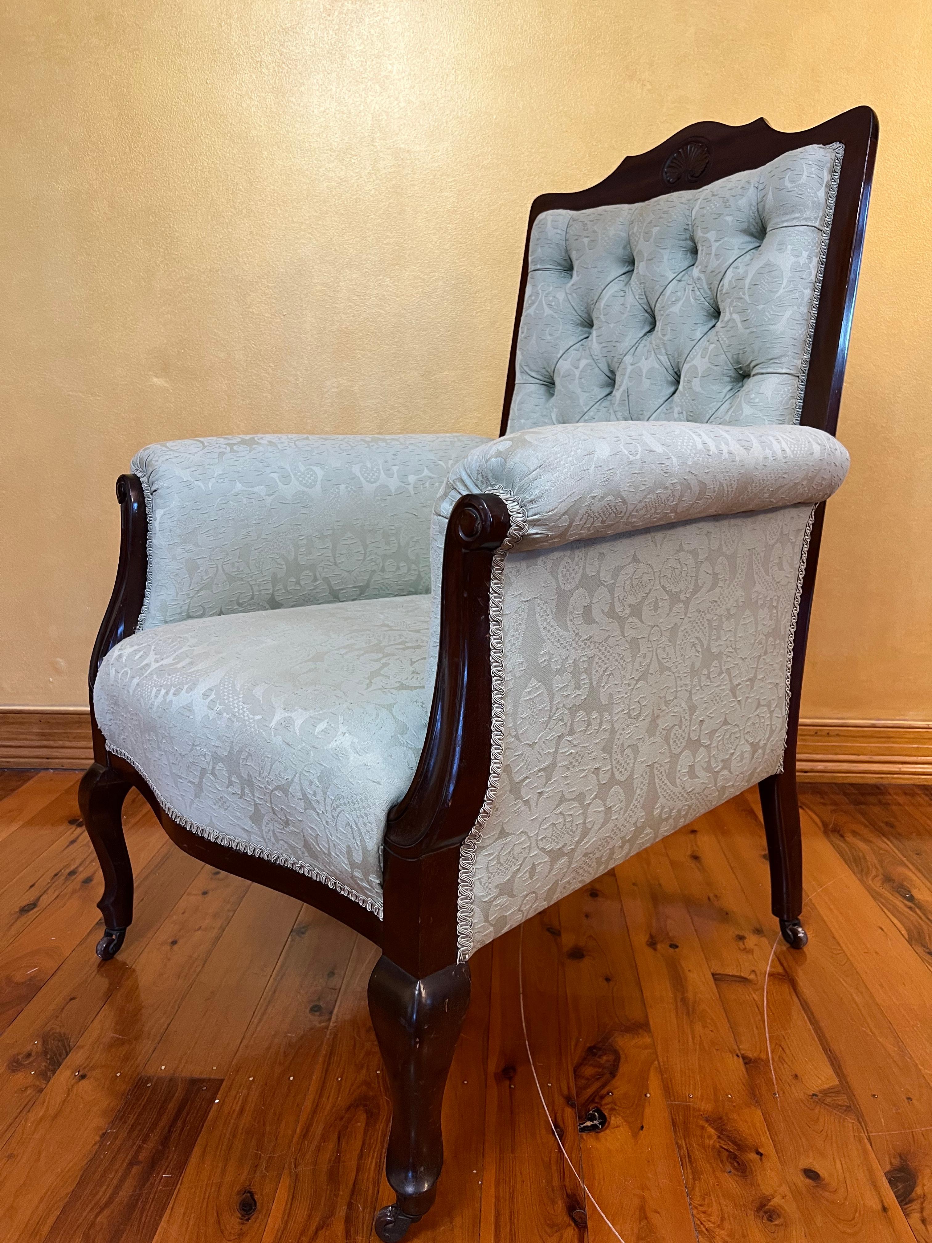 Fabric Antique English Walnut Armchair For Sale