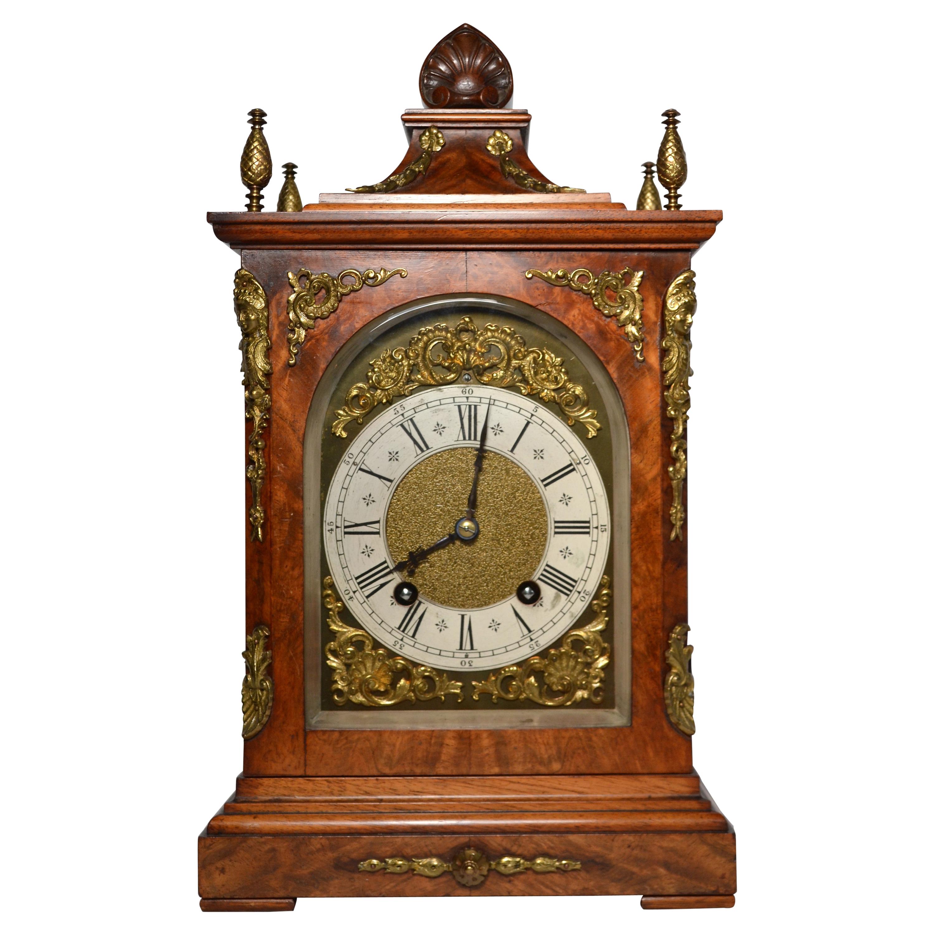 Antique English Walnut Bracket Clock, circa 1860