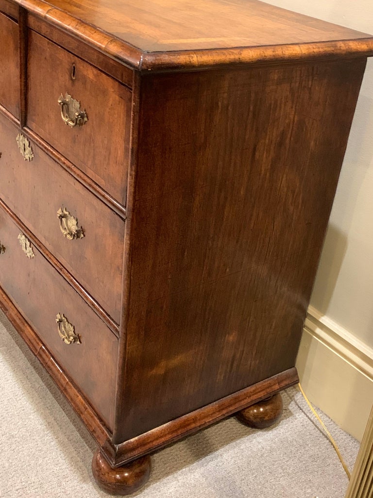 Antique English Walnut Chest on Bun Feet For Sale at 1stDibs