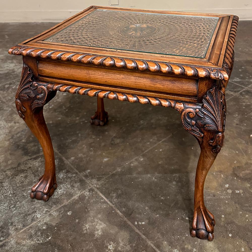 Hand-Crafted Antique English Walnut Chippendale End Table For Sale