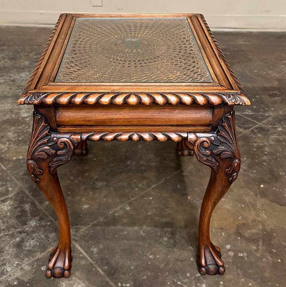 Cane Antique English Walnut Chippendale End Table For Sale