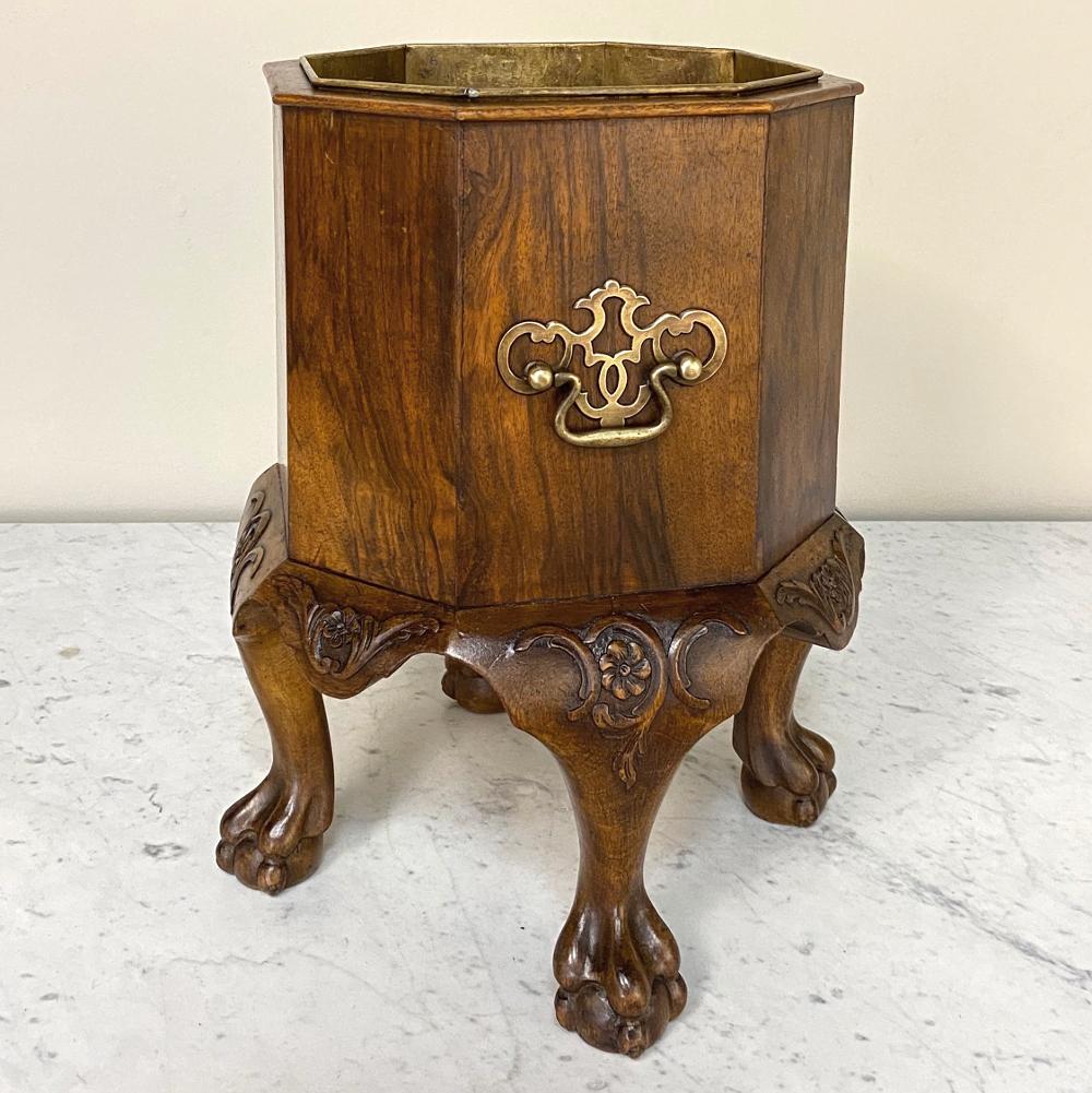 Hand-Crafted Antique English Walnut Chippendale Tea Warmer ~ Jardinière For Sale