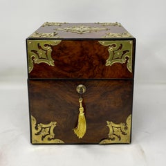 Antique English Walnut Collector's Box with Brass Mounts, Over 100 Years Old.