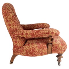 Antique English Walnut Country House Open Armchair with Traditional Upholstery