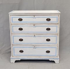Antique English Walnut Dresser Painted White With Blue French Line Motif