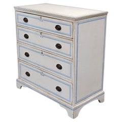 Antique English Walnut Dresser Painted White With Blue French Line Motif