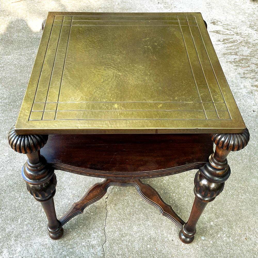Antique English Walnut End Table with Brass Top For Sale 4