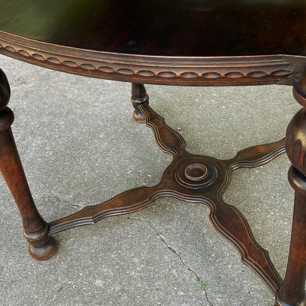 Antique English Walnut End Table with Brass Top For Sale 5