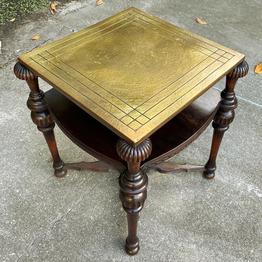 Antique English Walnut End Table with Brass Top For Sale 3