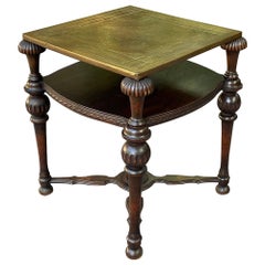 Antique English Walnut End Table with Brass Top