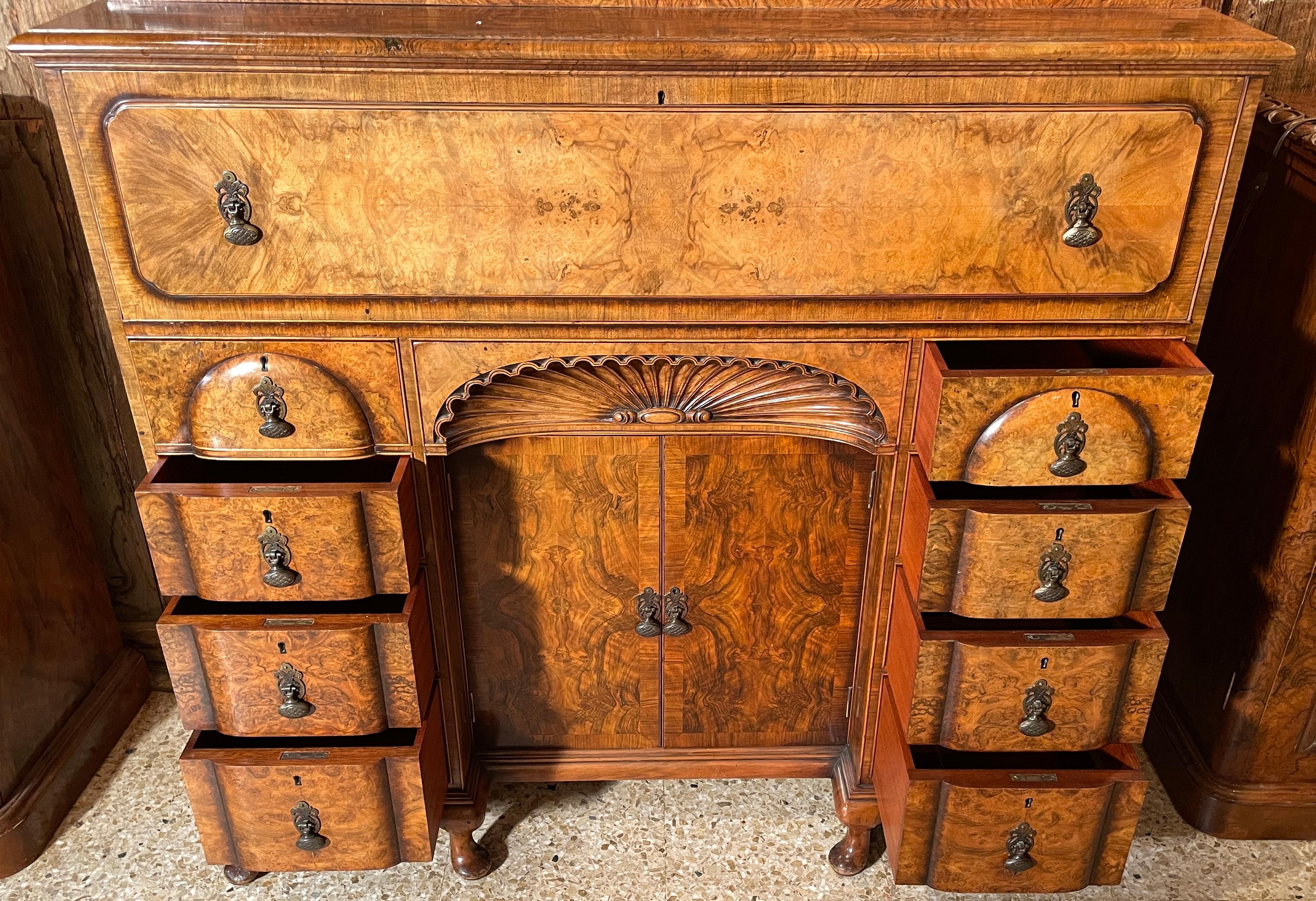 Antique English Walnut Glass-Front Secretary Bookcase, Circa 1880-1890 For Sale 1
