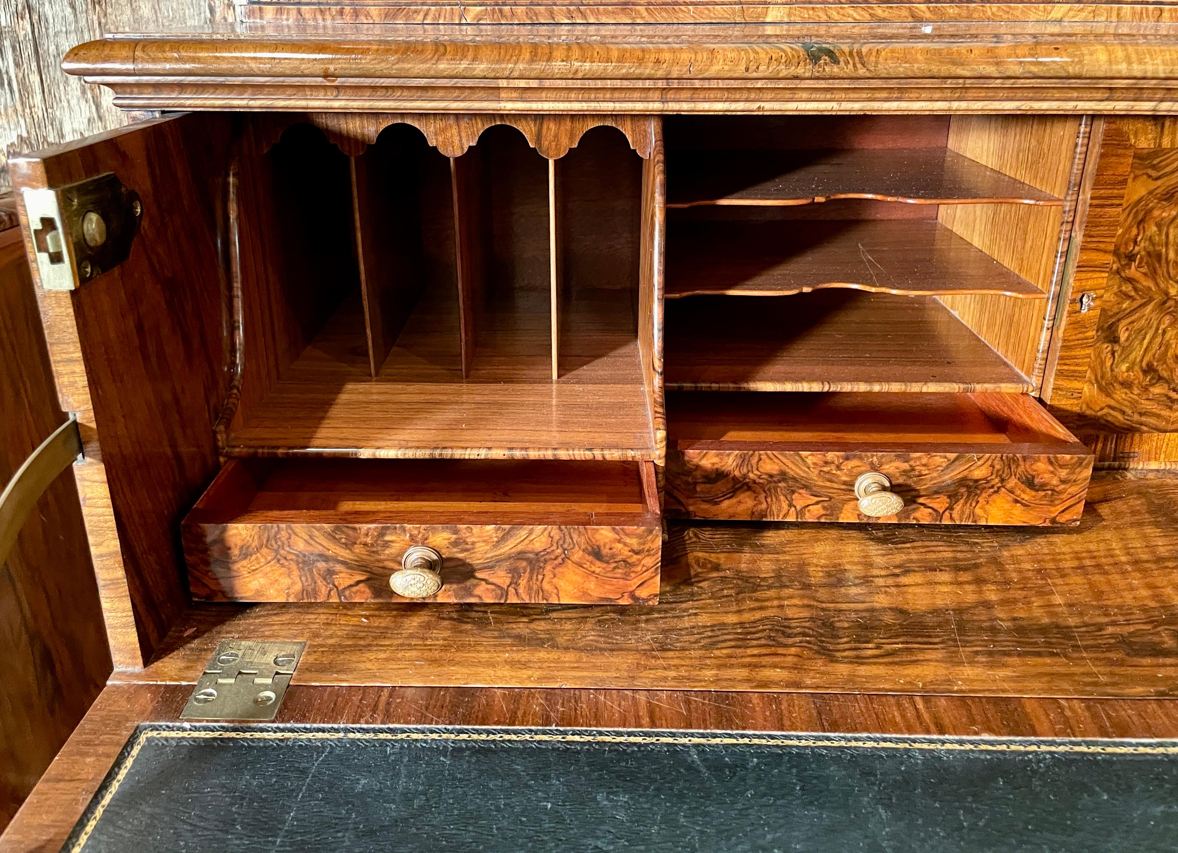 Antique English Walnut Glass-Front Secretary Bookcase, Circa 1880-1890 For Sale 2