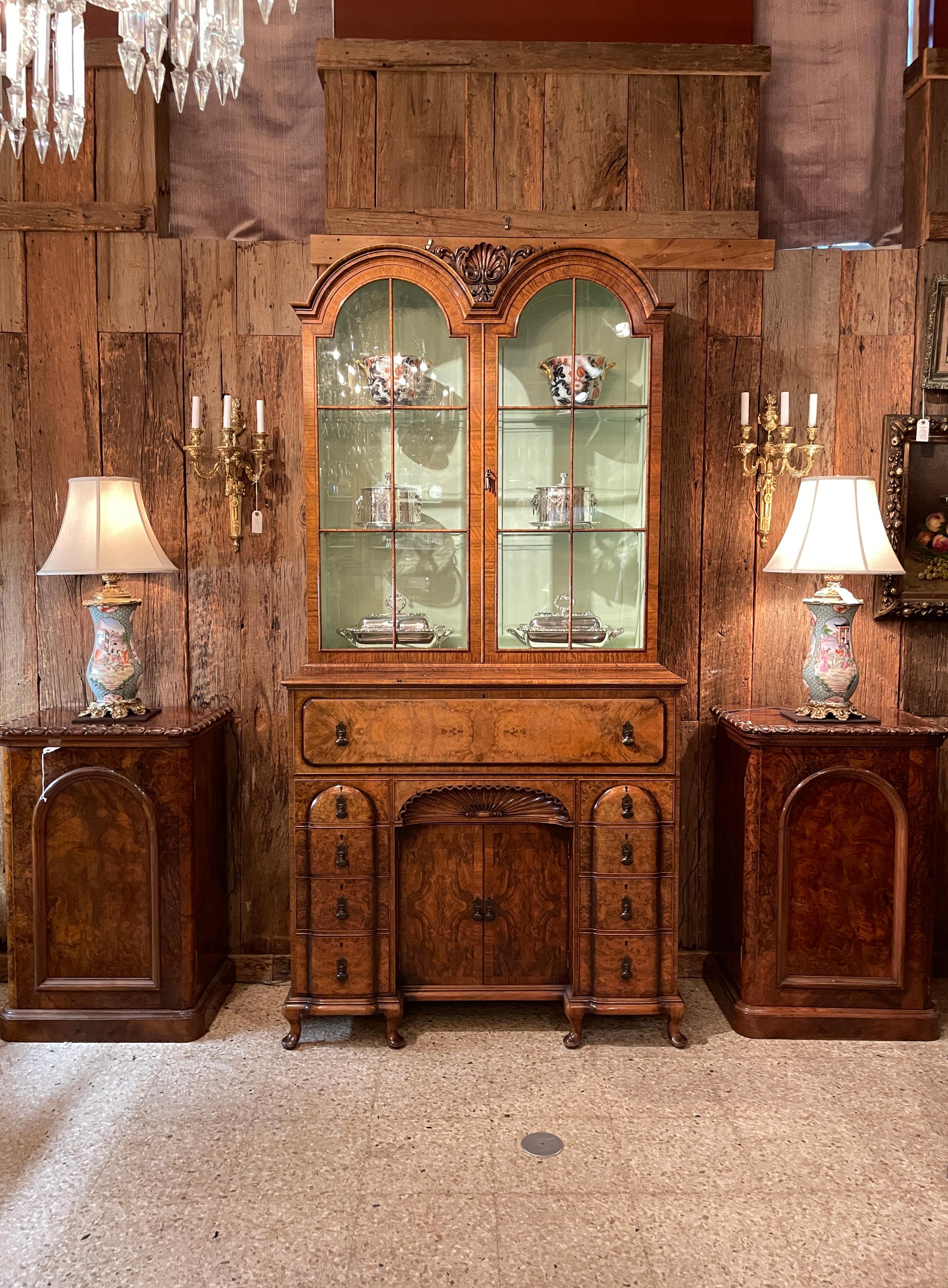 Antique English Walnut Glass-Front Secretary Bookcase, Circa 1880-1890 For Sale 4