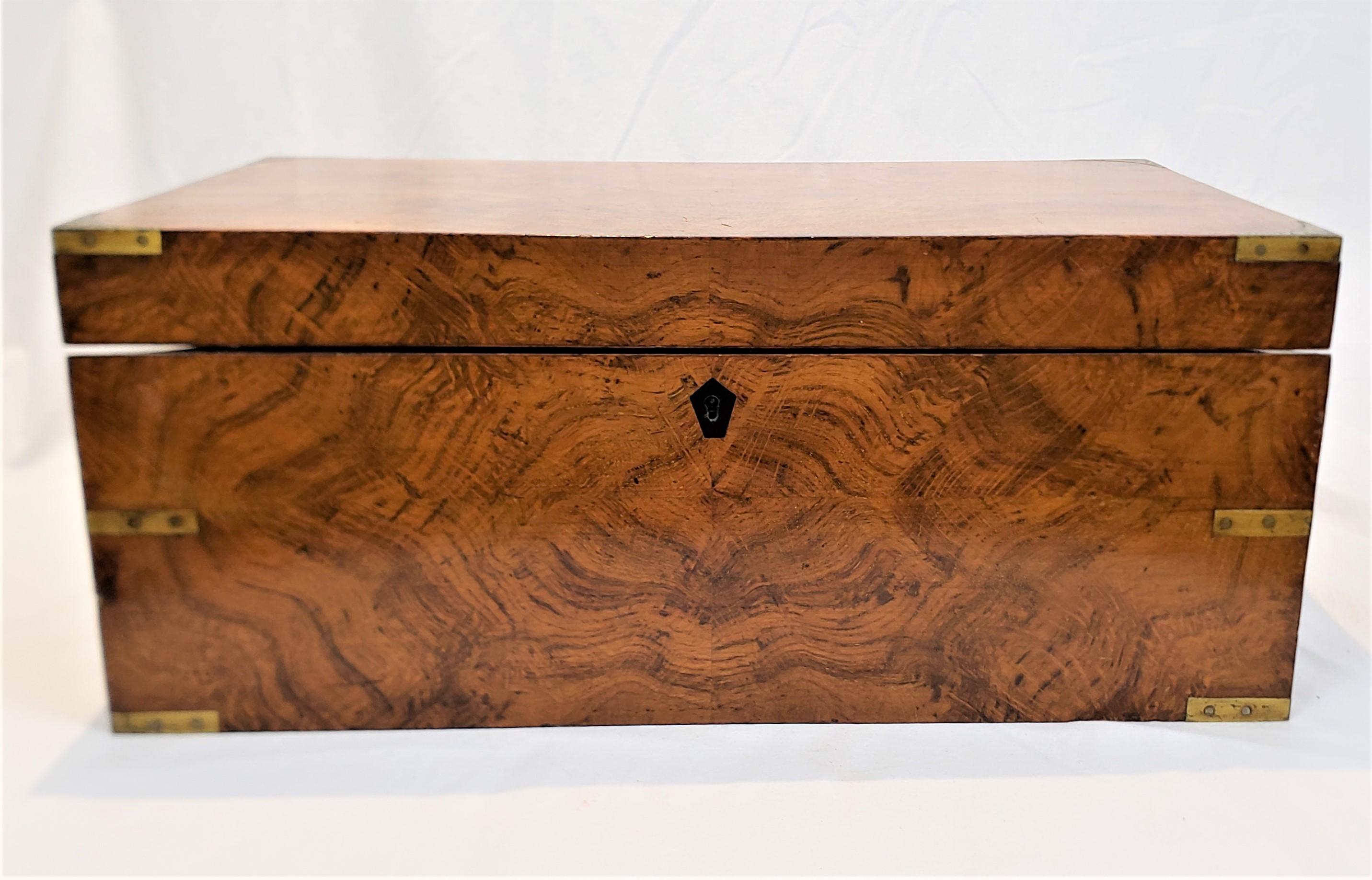 Hand-Crafted Antique English Walnut Military Campaign Chest or Lap Desk with Brass Mounts For Sale