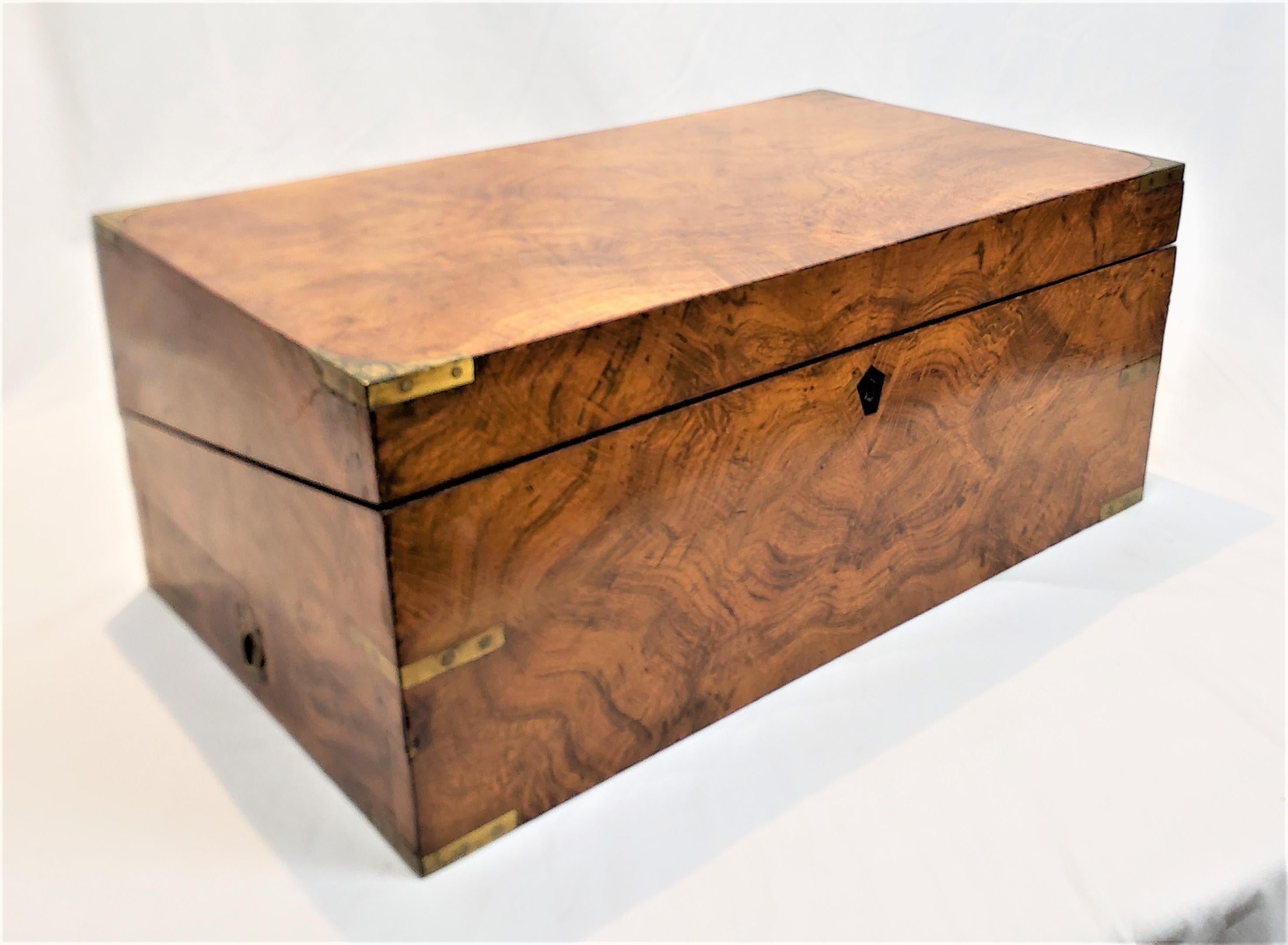 Antique English Walnut Military Campaign Chest or Lap Desk with Brass Mounts In Good Condition For Sale In Hamilton, Ontario