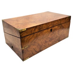 Retro English Walnut Military Campaign Chest or Lap Desk with Brass Mounts