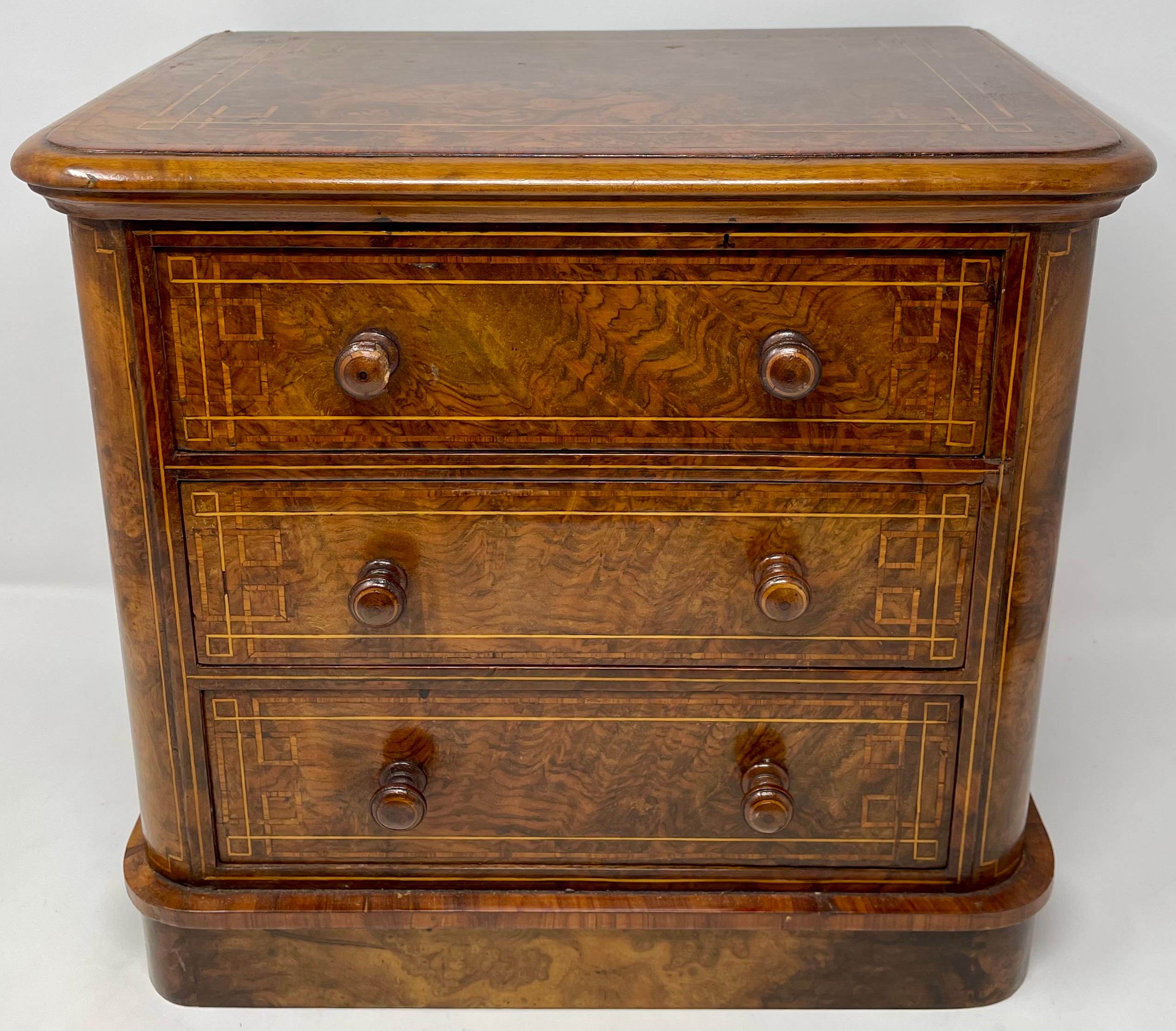 Antique English Walnut Miniature Chest or Jewel Box, Circa 1890's. In Good Condition For Sale In New Orleans, LA