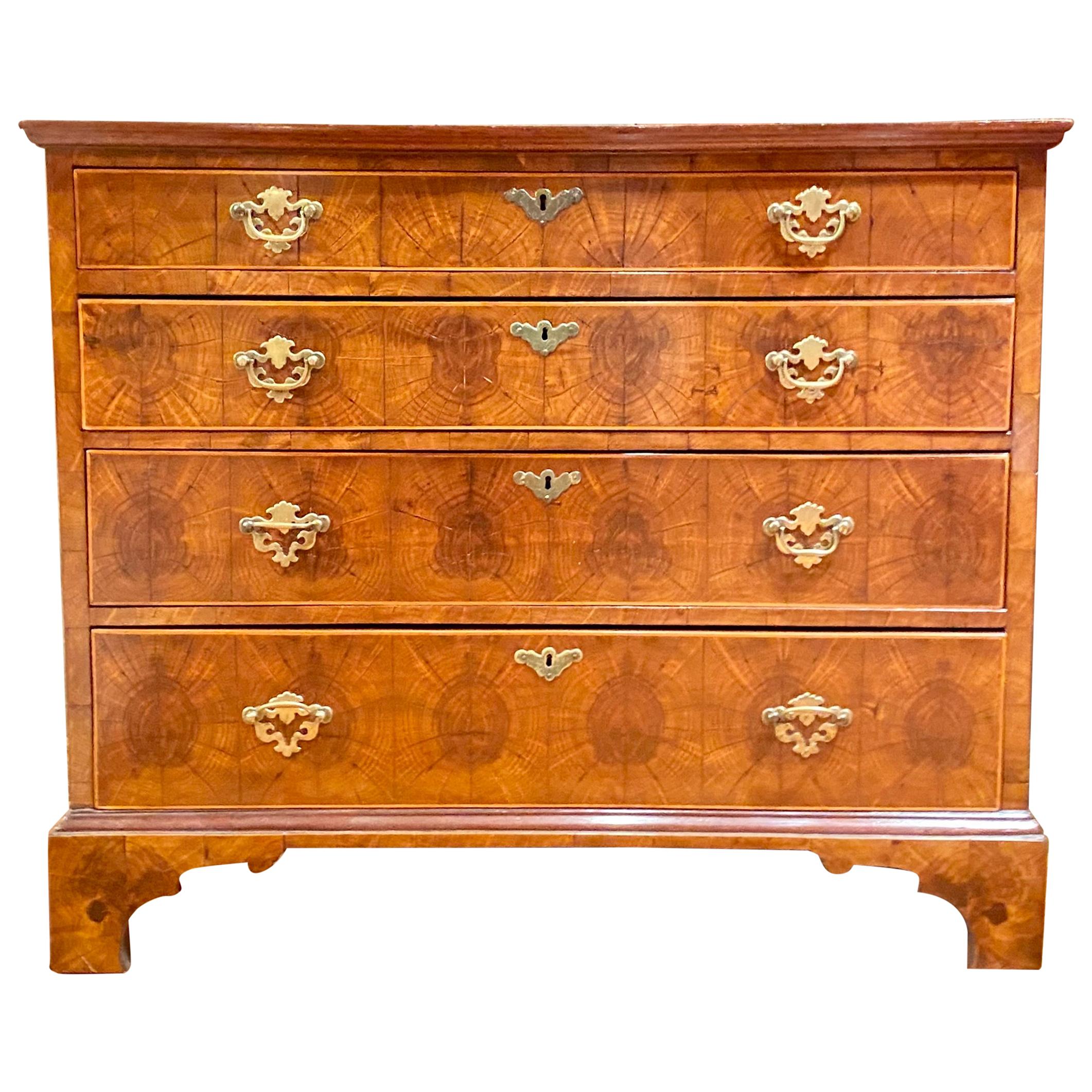 Antique English Walnut "Oyster Veneer" Chest, circa 1890 For Sale