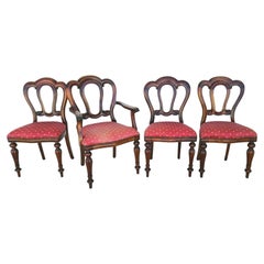 Antique English Walnut Petite Dining Chairs, Set of 4