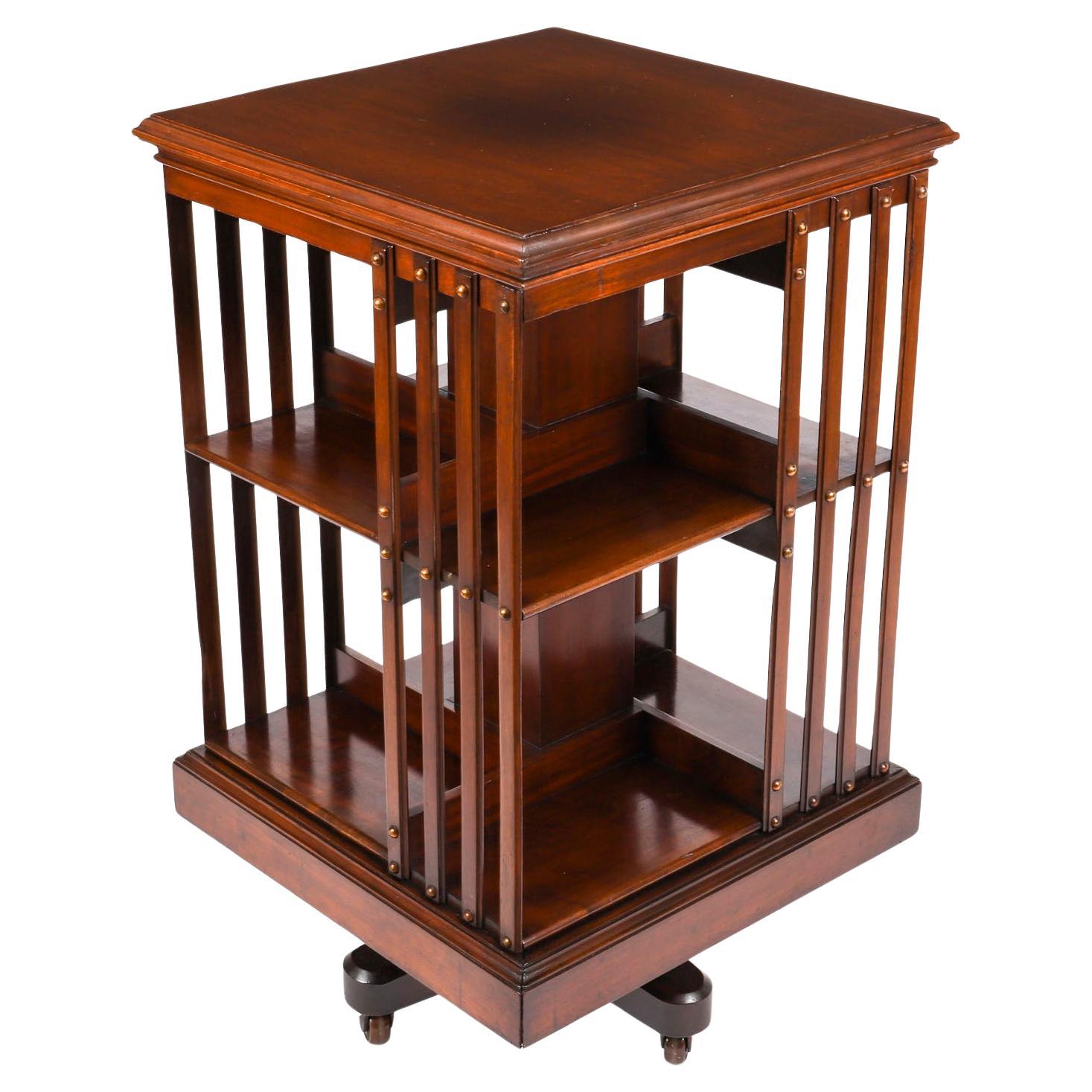 Antique English Walnut Revolving Bookcase 20th Century For Sale