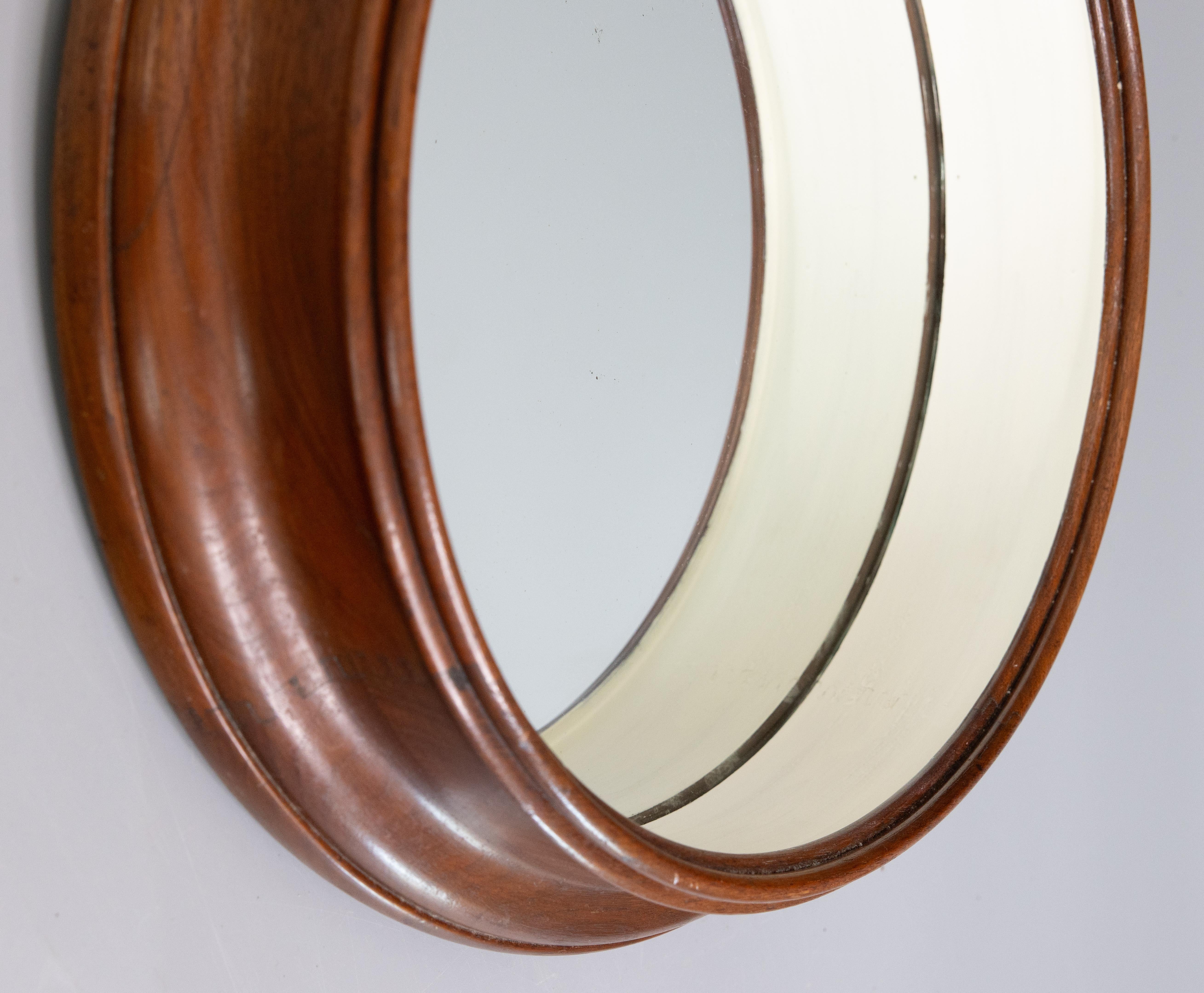 Antique English Walnut Round Porthole Mirror Circa 1920 For Sale 2