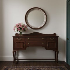 Antique English Walnut Round Porthole Mirror Circa 1920