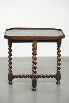 Antique English walnut side/center table with turned legs from around 1680