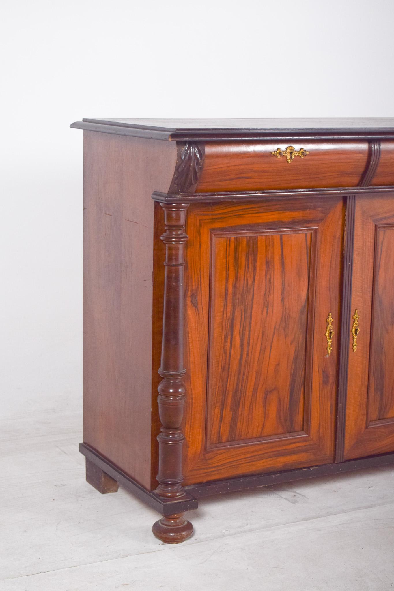 Romantic Antique English Walnut Tall Sideboard For Sale