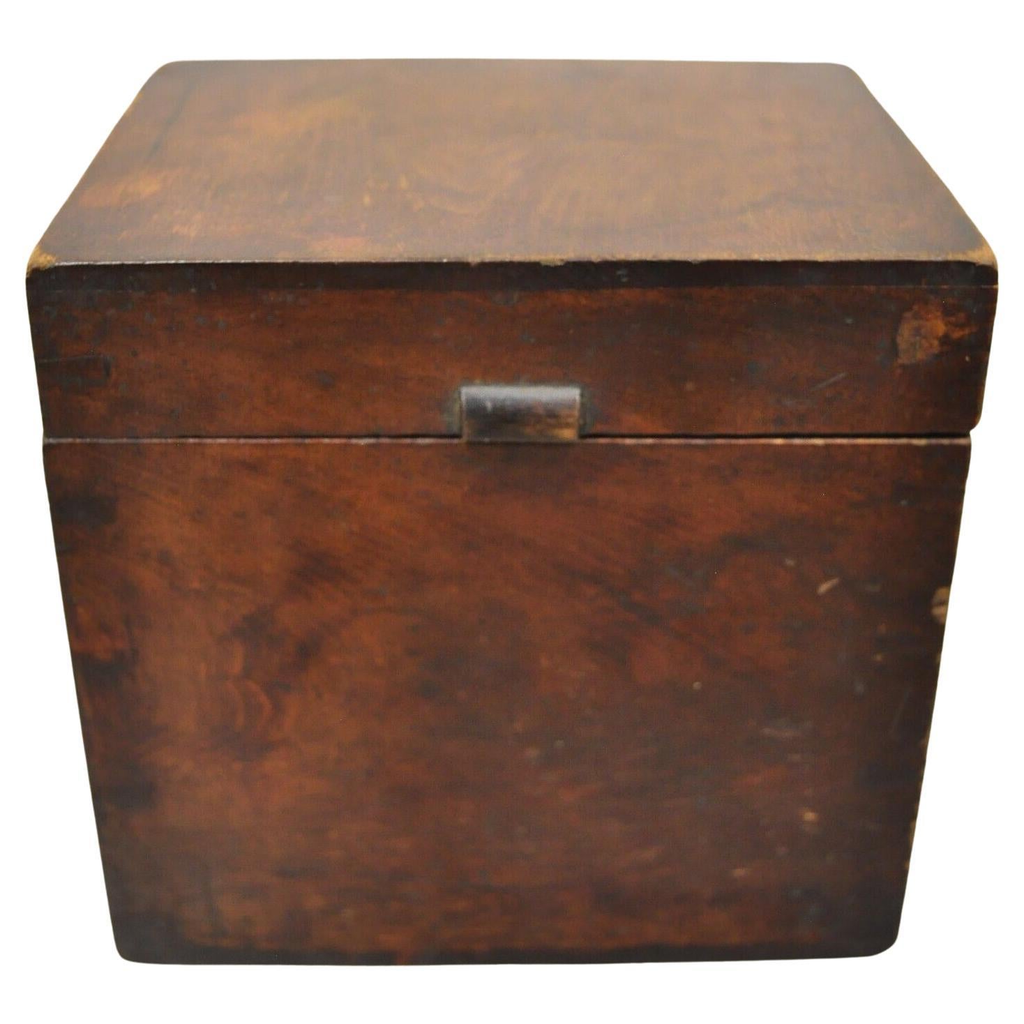 Antique English Walnut Tea Caddy Small Desk Box Victorian with Dovetail For Sale