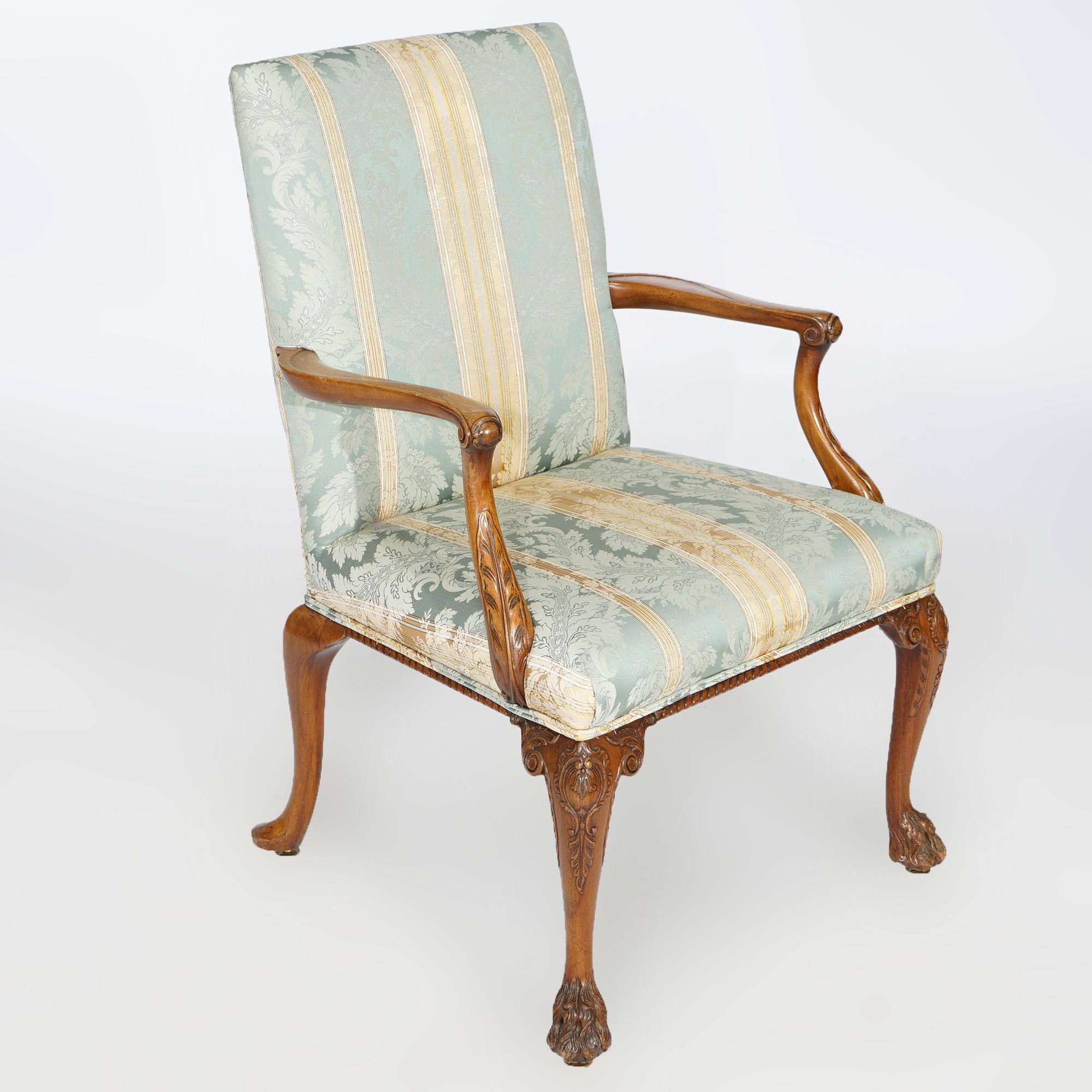 19th Century Antique English Walnut Upholstered Lolling Chair 19th C