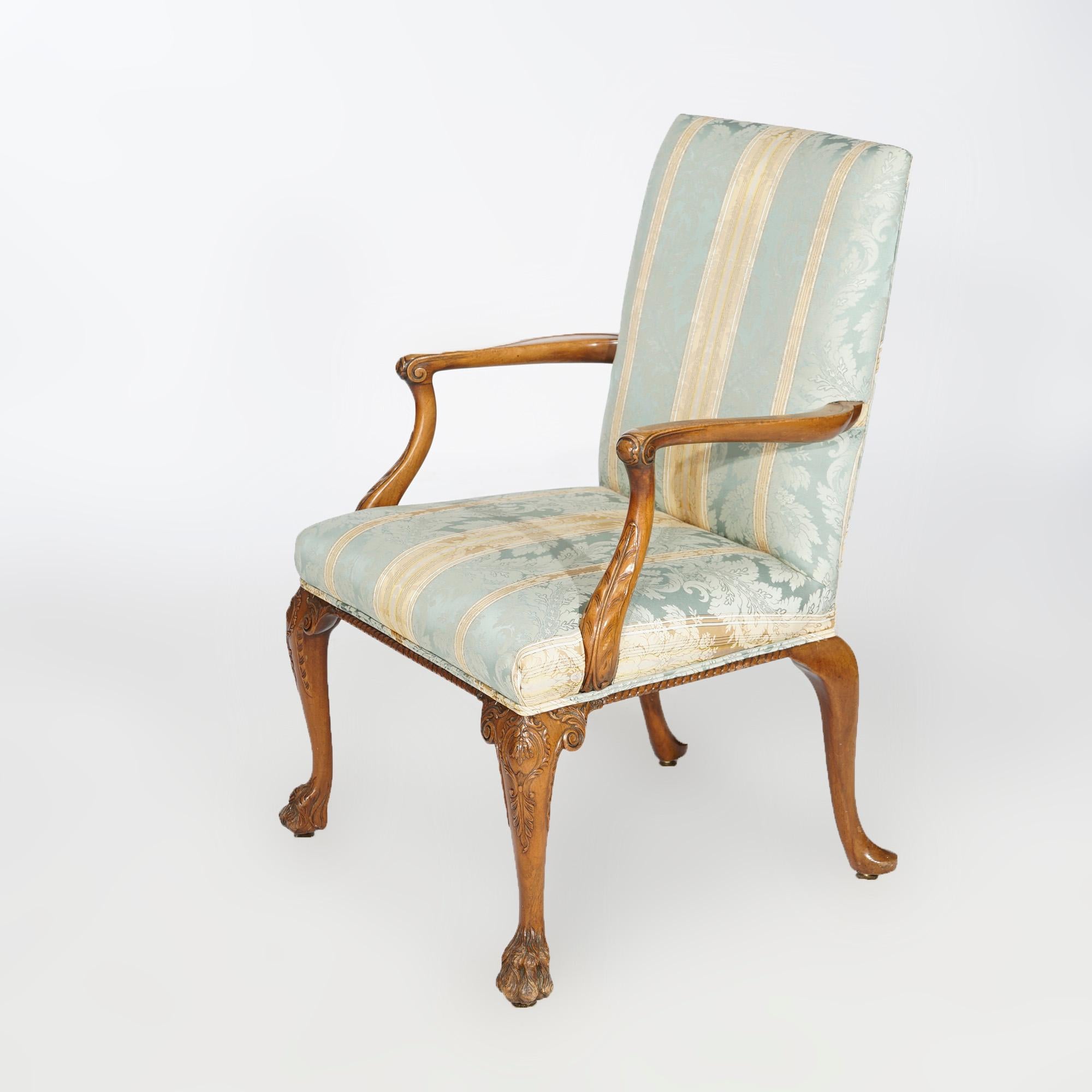 Antique English Walnut Upholstered Lolling Chair 19th C 2