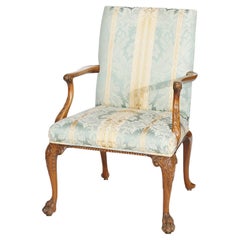Antique English Walnut Upholstered Lolling Chair 19th C