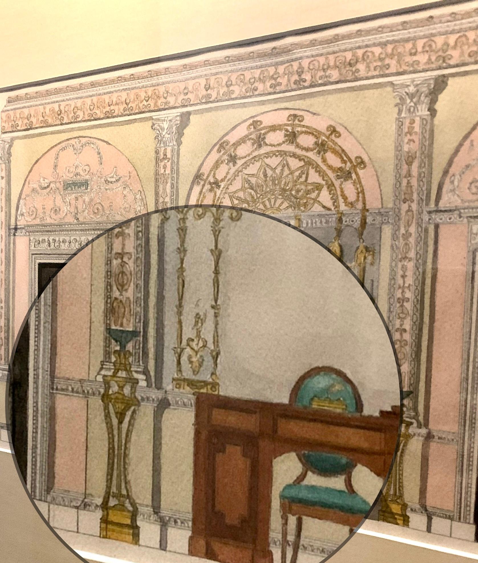 Antikes englisches Aquarellgemälde im Adam-Stil, Palace Interior Rendering im Zustand „Gut“ im Angebot in New York, NY