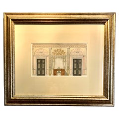 Antique English Watercolor Painting, Adam Style Palace Interior Rendering