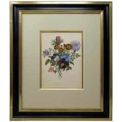 Antique English Watercolor Painting Still Life of Flowers Gilt Ebony, circa 1900