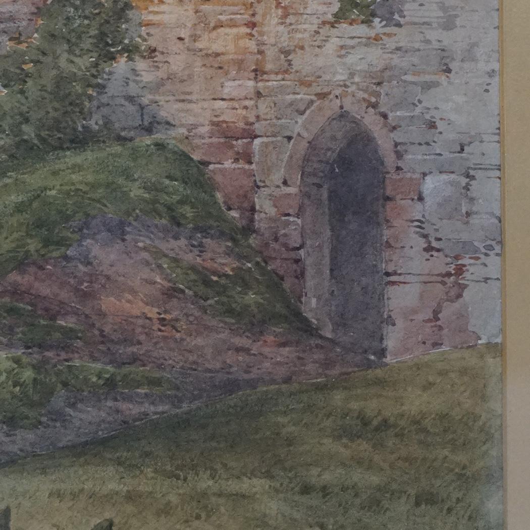 19th Century Antique English Watercolor, Rural Landscape Scene by H. Pope C1890