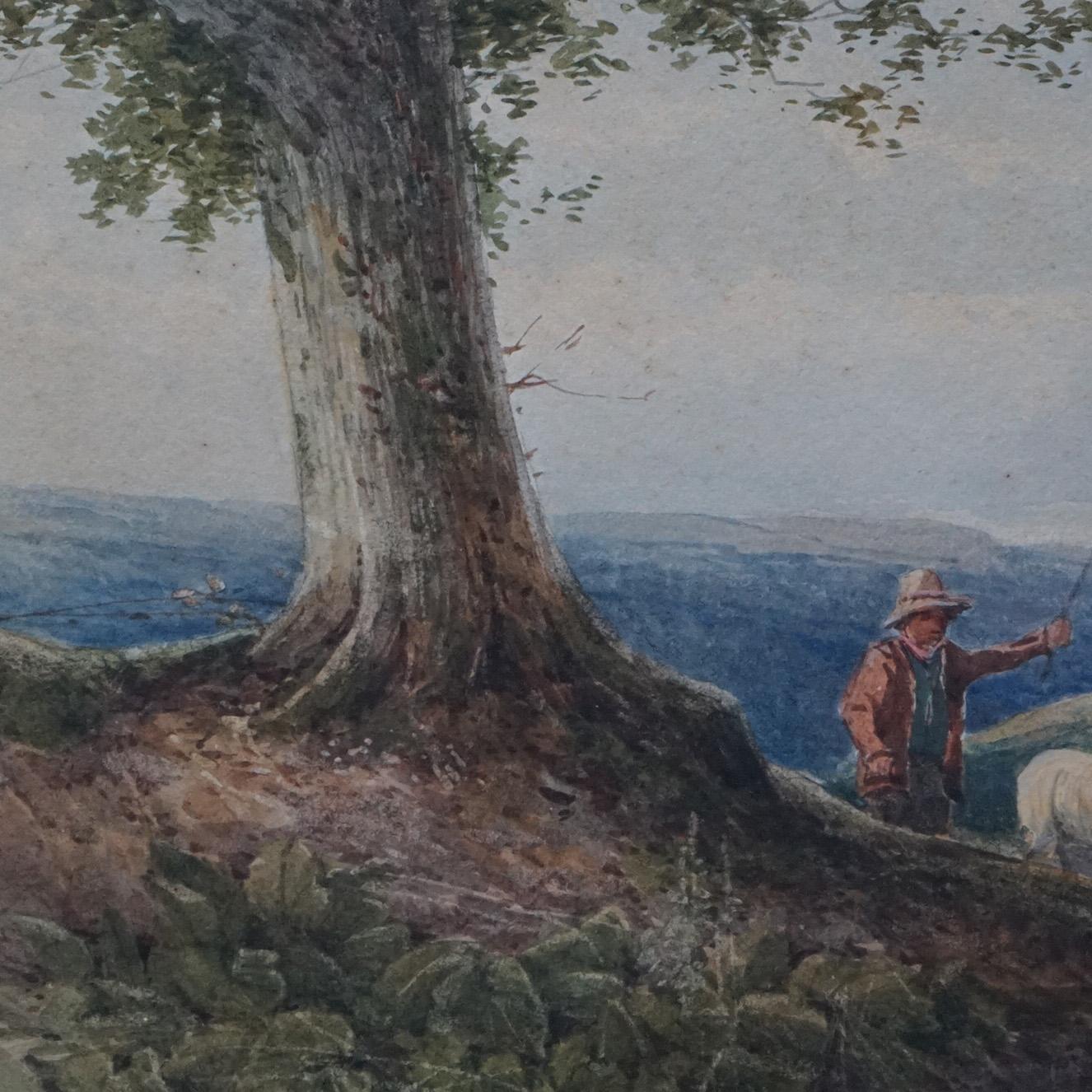 Paper Antique English Watercolor, Rural Landscape Scene by H. Pope C1890