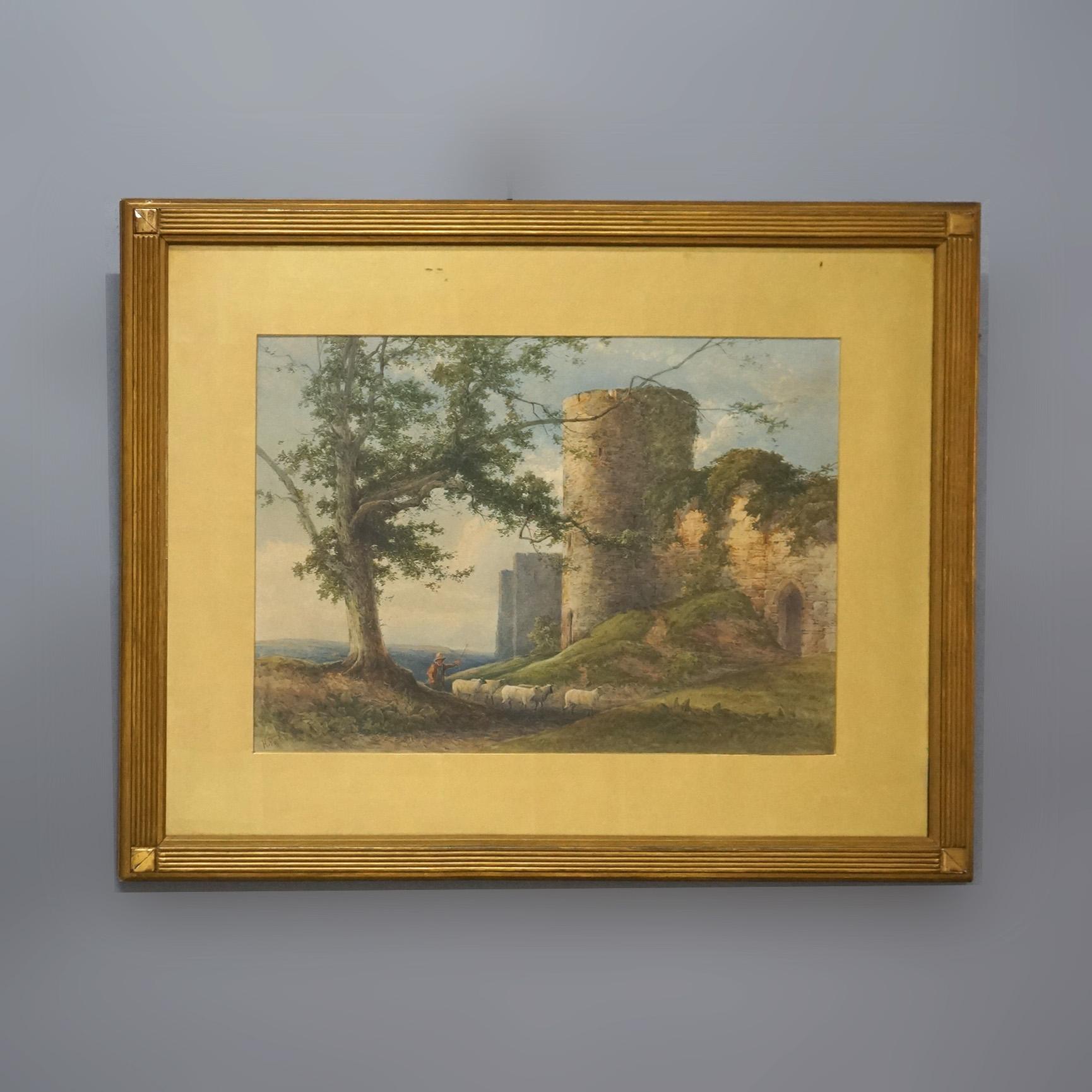 Antique English Watercolor, Rural Landscape Scene by H. Pope C1890 3