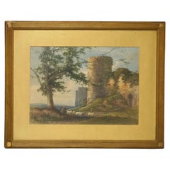 Antique English Watercolor, Rural Landscape Scene by H. Pope C1890