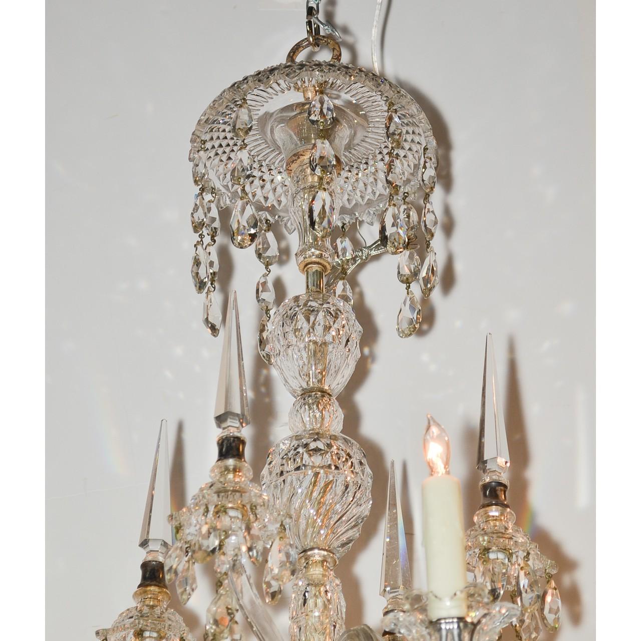Carved Antique English Waterford Style Crystal Chandelier