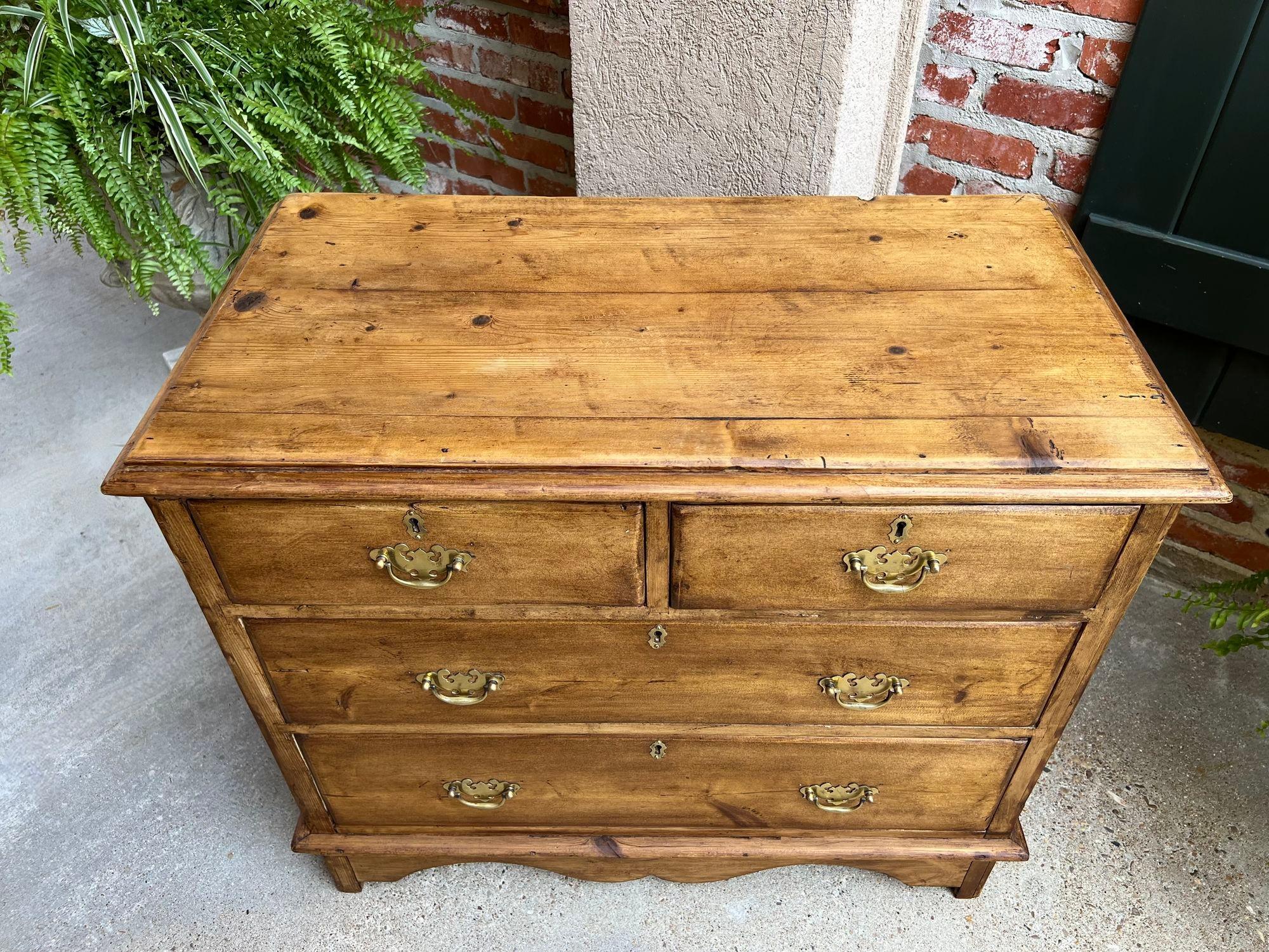 Antique English Waxed Pine Chest 4 Drawer Cabinet Sofa Table British Farmhouse 11